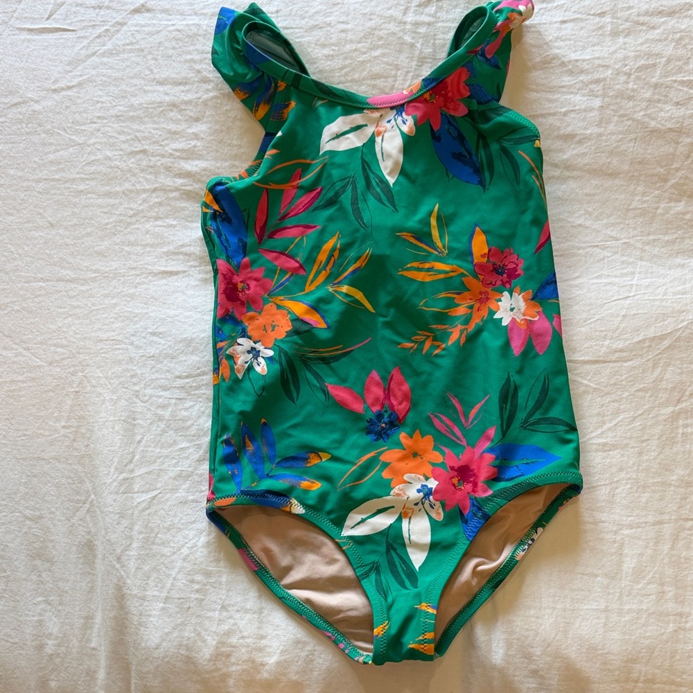 Crewcuts Green Floral Kids Swim One Piece